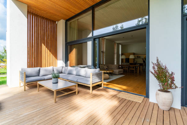 Contemporary patio with wood decking